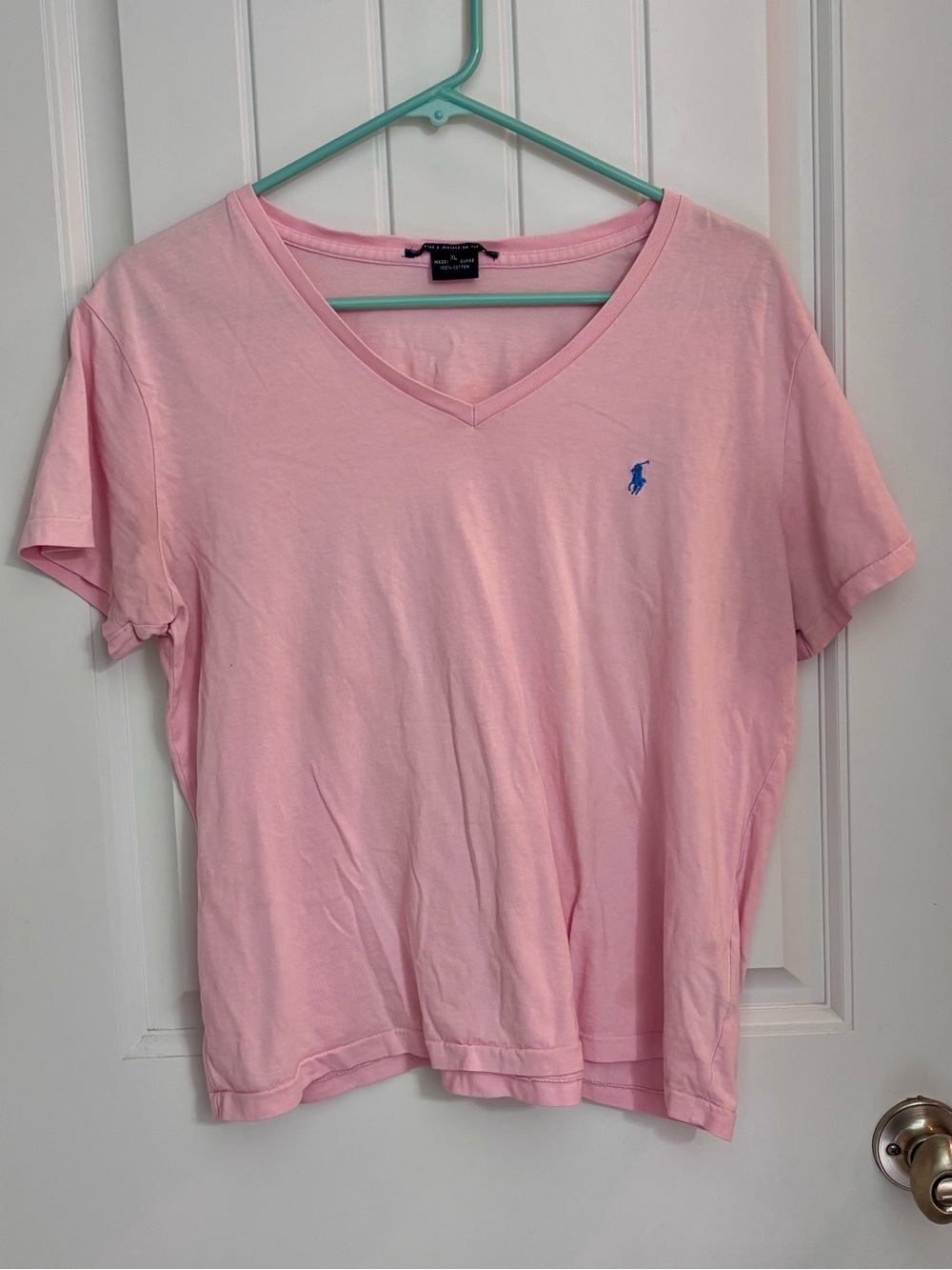 Ralph Lauren Light Pink V-Neck Cotton Tee with Blue Pony